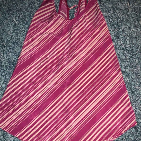 Pink/Cream Striped Lace Up Back Polyester Tank - Picture 4 of 6